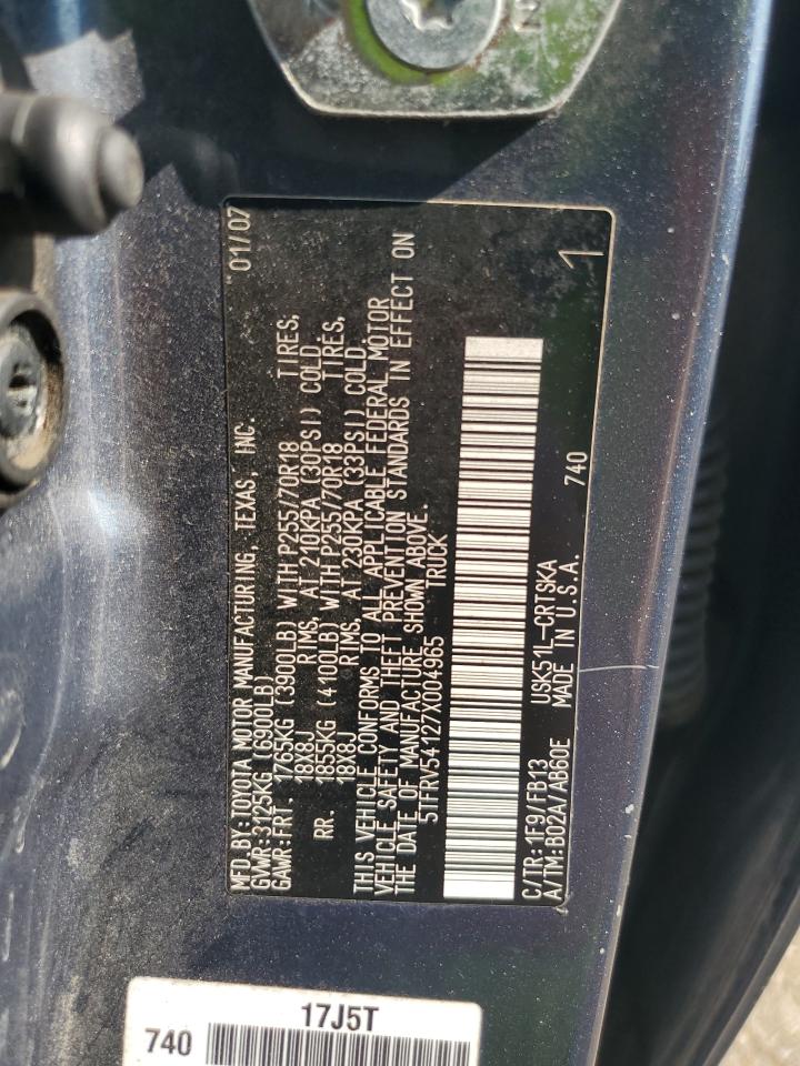 2007 Toyota Tundra Double Cab Sr5 VIN: 5TFRV54127X004965 Lot: 69862255