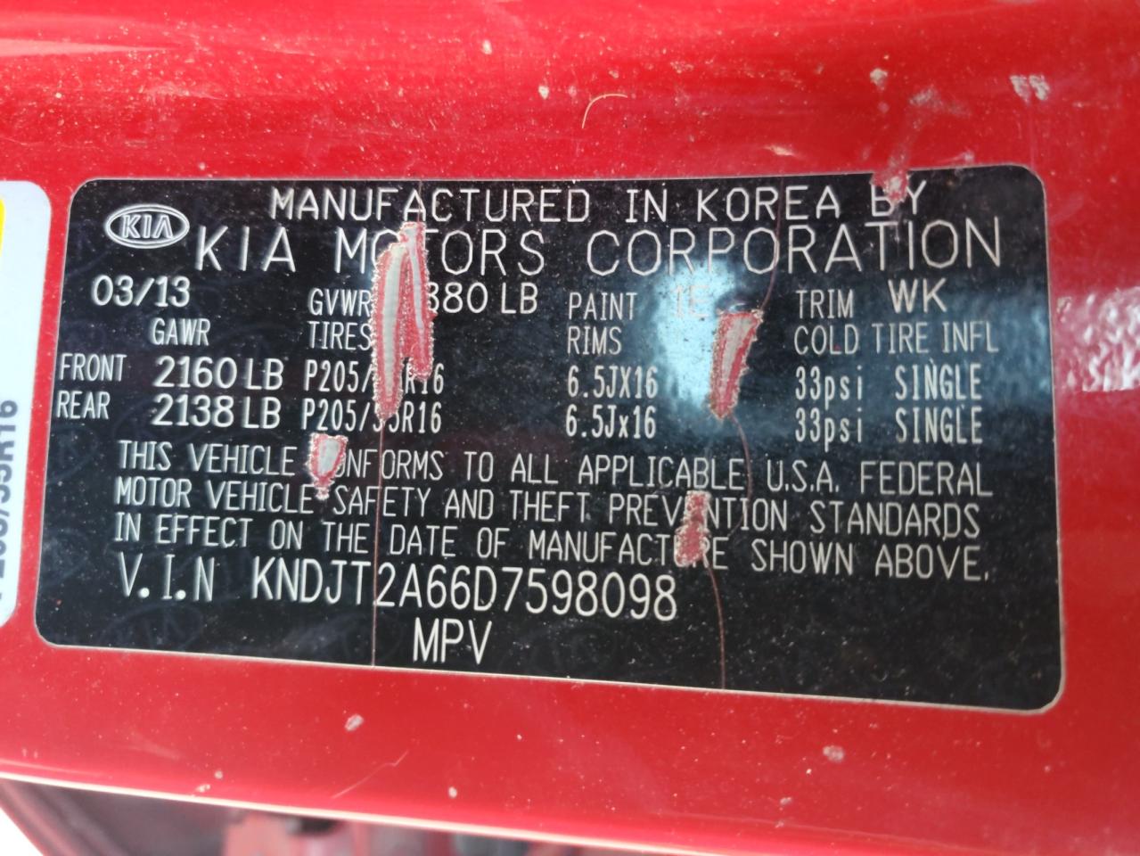2013 Kia Soul + VIN: KNDJT2A66D7598098 Lot: 67411175