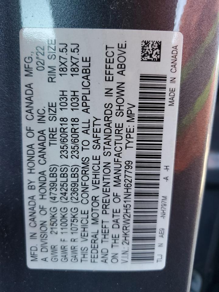 2022 Honda Cr-V Ex VIN: 2HKRW2H51NH627799 Lot: 69635875