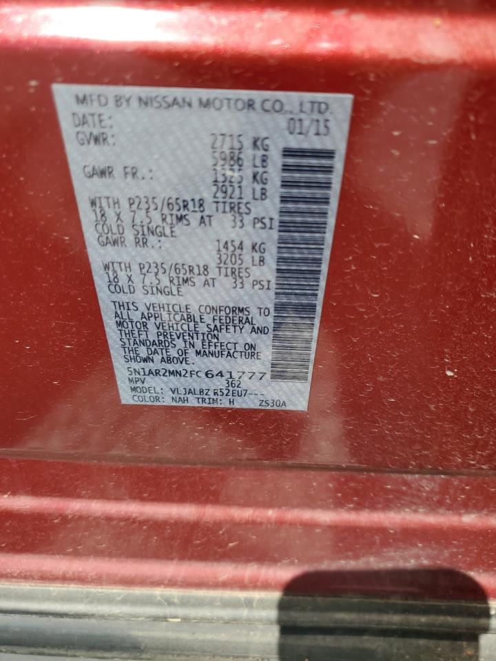 2015 Nissan Pathfinder S VIN: 5N1AR2MN2FC641777 Lot: 68724075