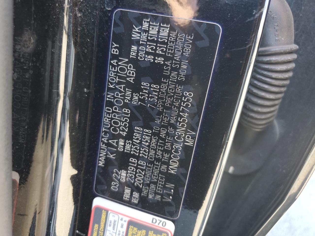 2022 Kia Niro Touring Special Edition VIN: KNDCC3LC3N5547558 Lot: 69972445