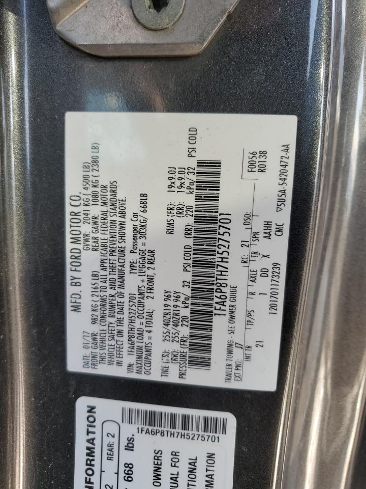 2017 Ford Mustang VIN: 1FA6P8TH7H5275701 Lot: 70929425