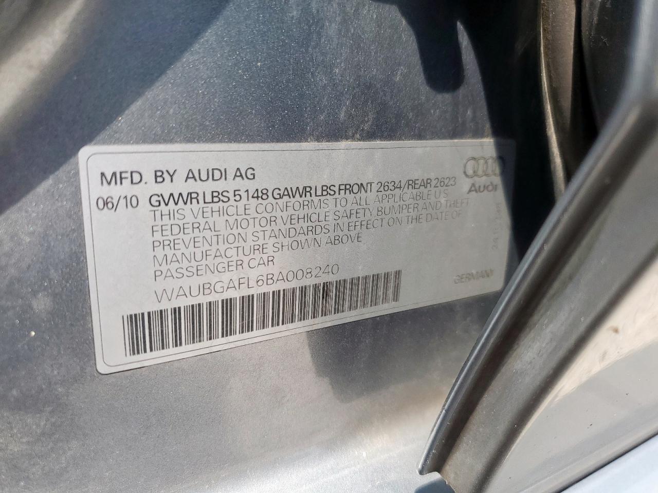 2011 Audi S4 Premium Plus VIN: WAUBGAFL6BA008240 Lot: 67951865