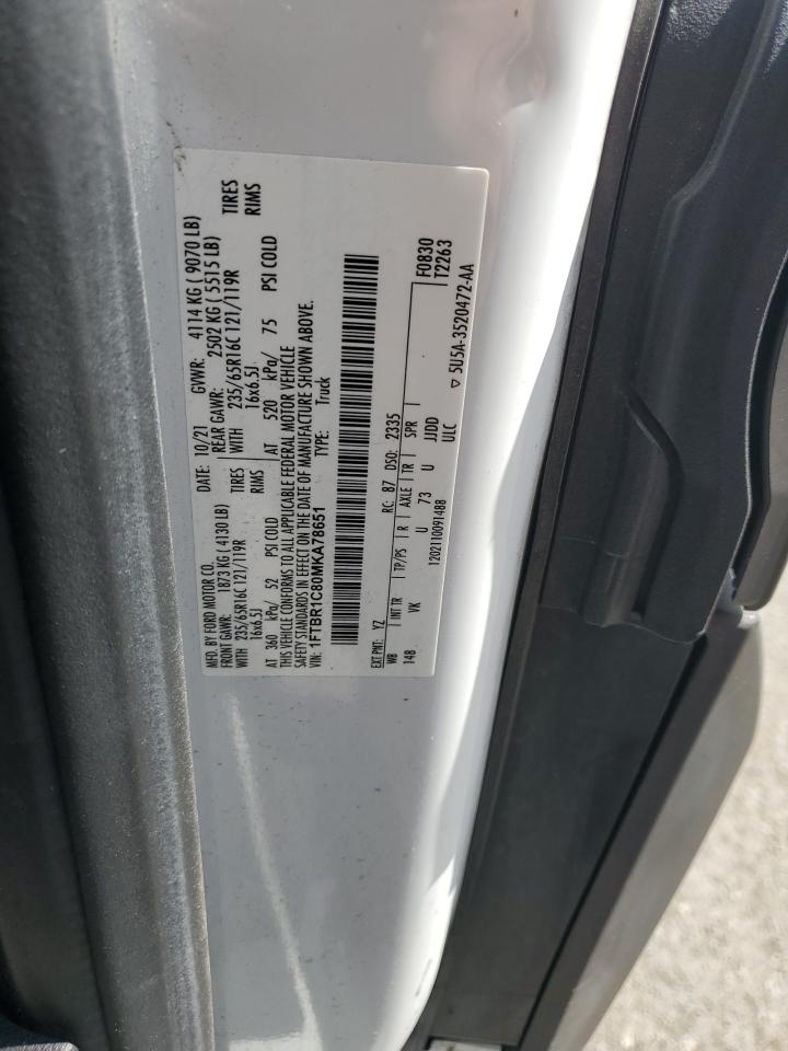 2021 Ford Transit T-250 VIN: 1FTBR1C80MKA78651 Lot: 70634655