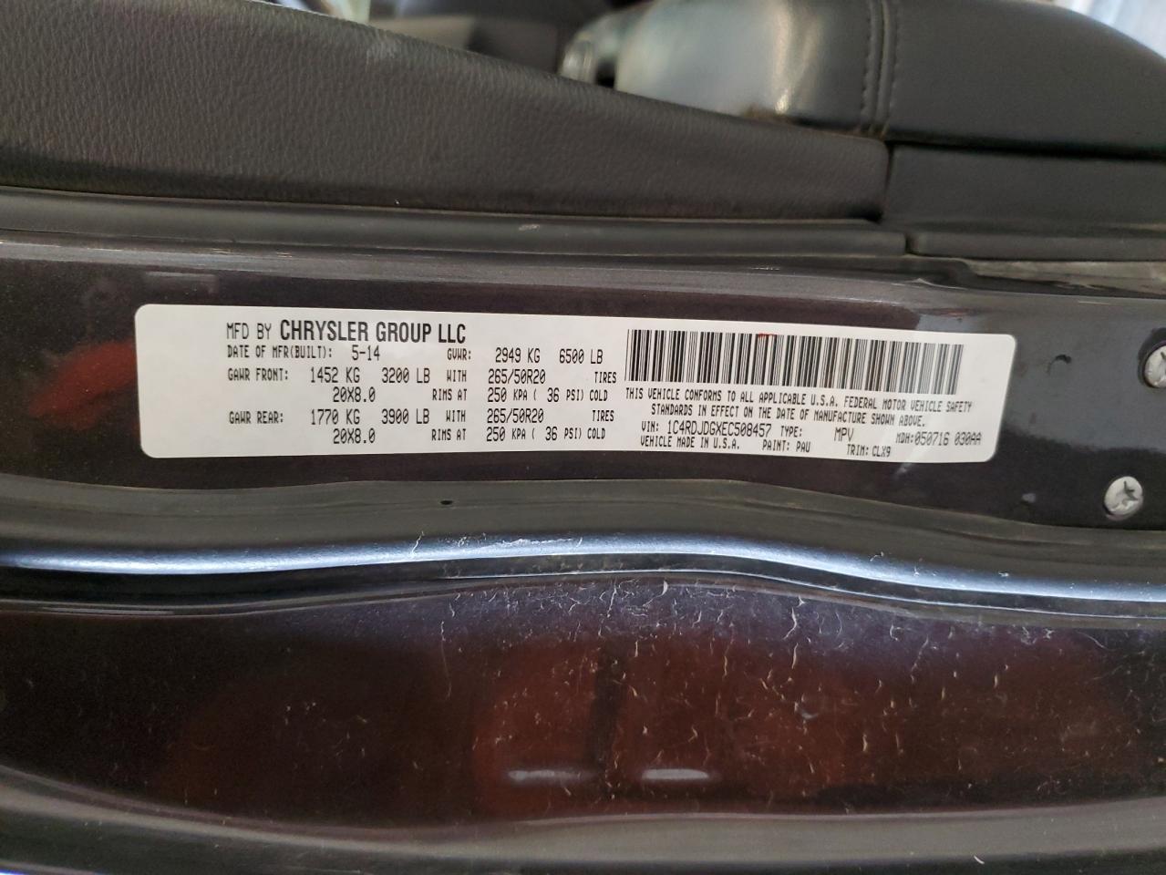 2014 Dodge Durango Limited VIN: 1C4RDJDGXEC508457 Lot: 69838865