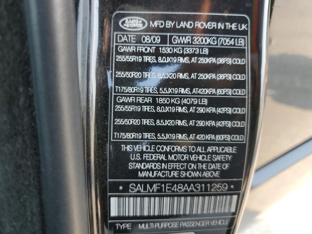 2010 Land Rover Range Rover Hse Luxury VIN: SALMF1E48AA311259 Lot: 70933965