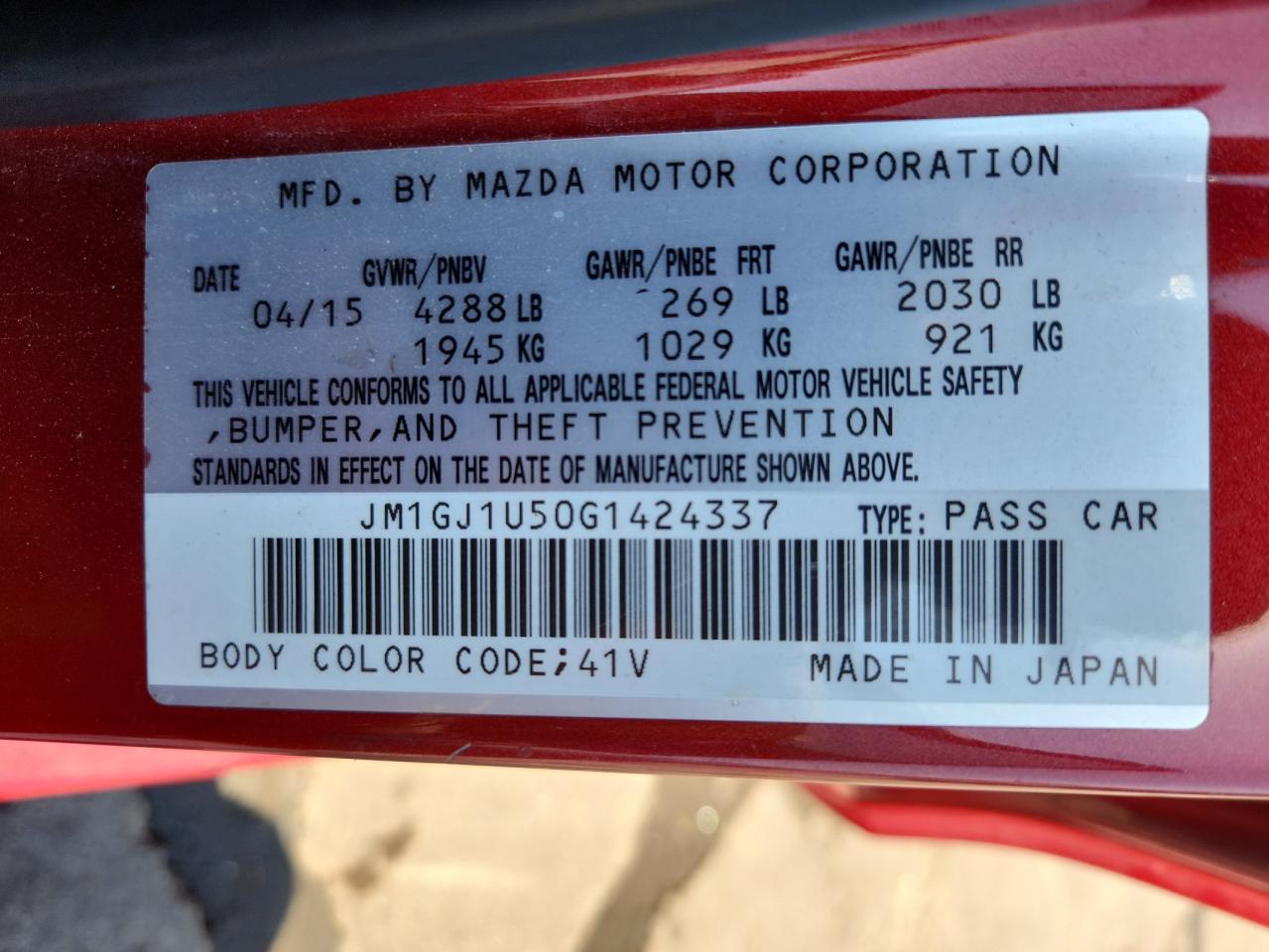 2016 Mazda 6 Sport VIN: JM1GJ1U50G1424337 Lot: 69140125