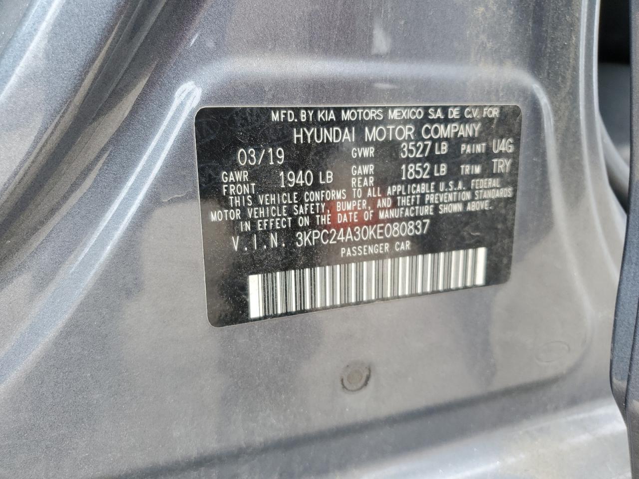 2019 Hyundai Accent Se VIN: 3KPC24A30KE080837 Lot: 68933615