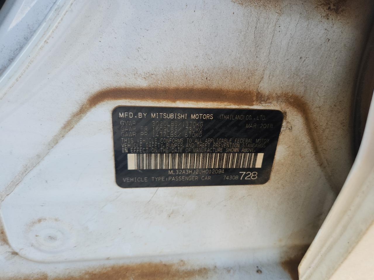 2018 Mitsubishi Mirage Es VIN: ML32A3HJ2JH012094 Lot: 68838005