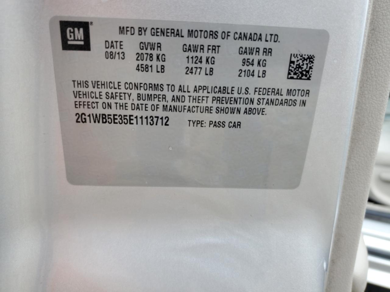 2014 Chevrolet Impala Limited Lt VIN: 2G1WB5E35E1113712 Lot: 67731685