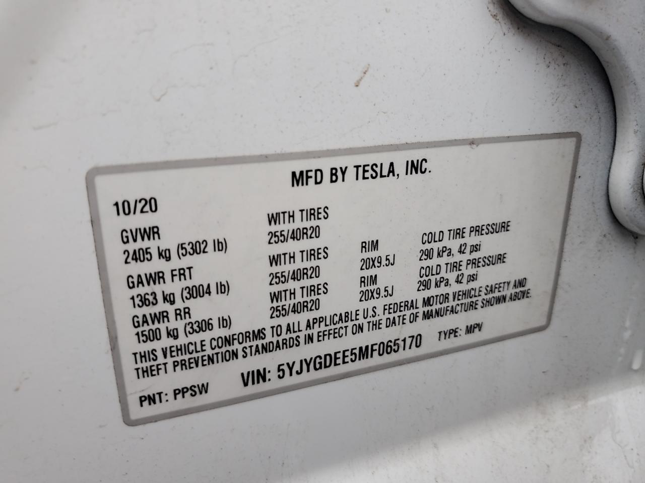 2021 Tesla Model Y VIN: 5YJYGDEE5MF065170 Lot: 67991695