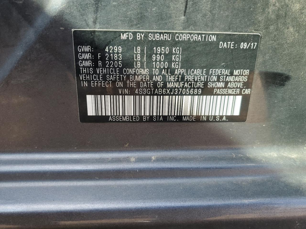 2018 Subaru Impreza Premium VIN: 4S3GTAB6XJ3705689 Lot: 69402455