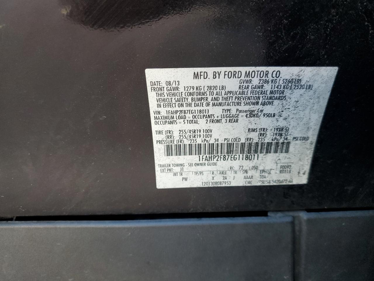 2014 Ford Taurus Limited VIN: 1FAHP2F87EG118011 Lot: 68846045