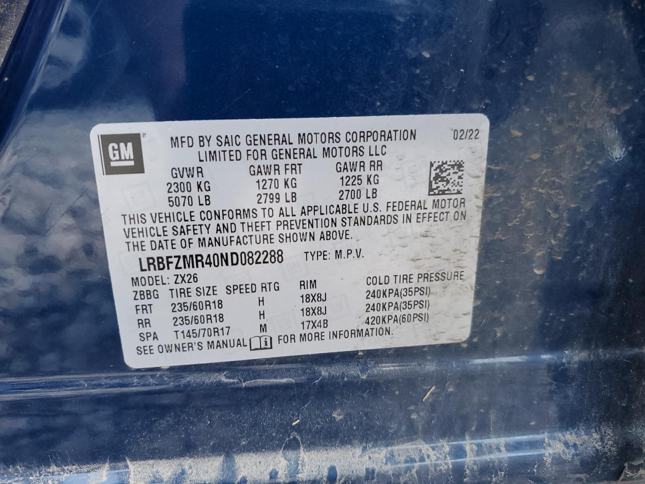 2022 Buick Envision Preferred VIN: LRBFZMR40ND082288 Lot: 69979745