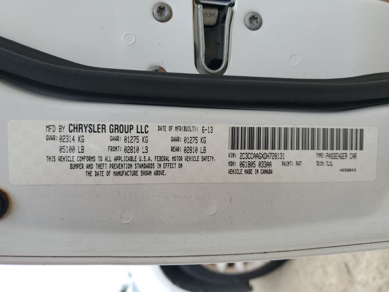 2013 Chrysler 300 VIN: 2C3CCAAGXDH728131 Lot: 67965895