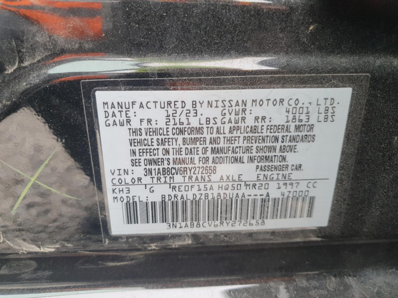 2024 Nissan Sentra Sv VIN: 3N1AB8CV6RY272658 Lot: 70181105