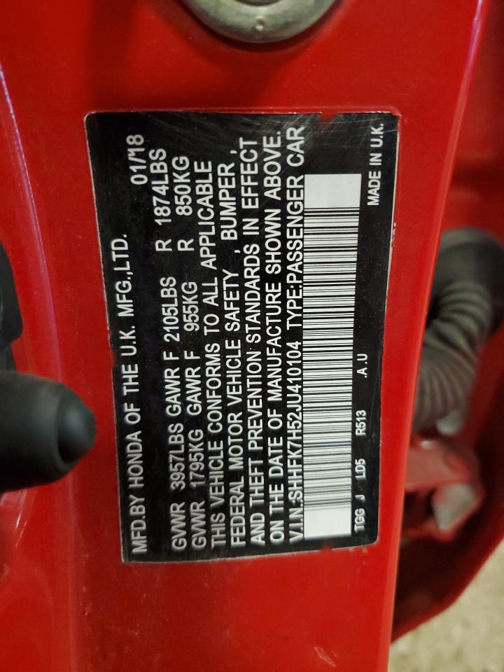 2018 Honda Civic Ex VIN: SHHFK7H52JU410104 Lot: 67825225