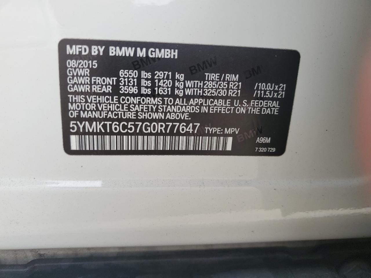 2016 BMW X5 M VIN: 5YMKT6C57G0R77647 Lot: 67657745