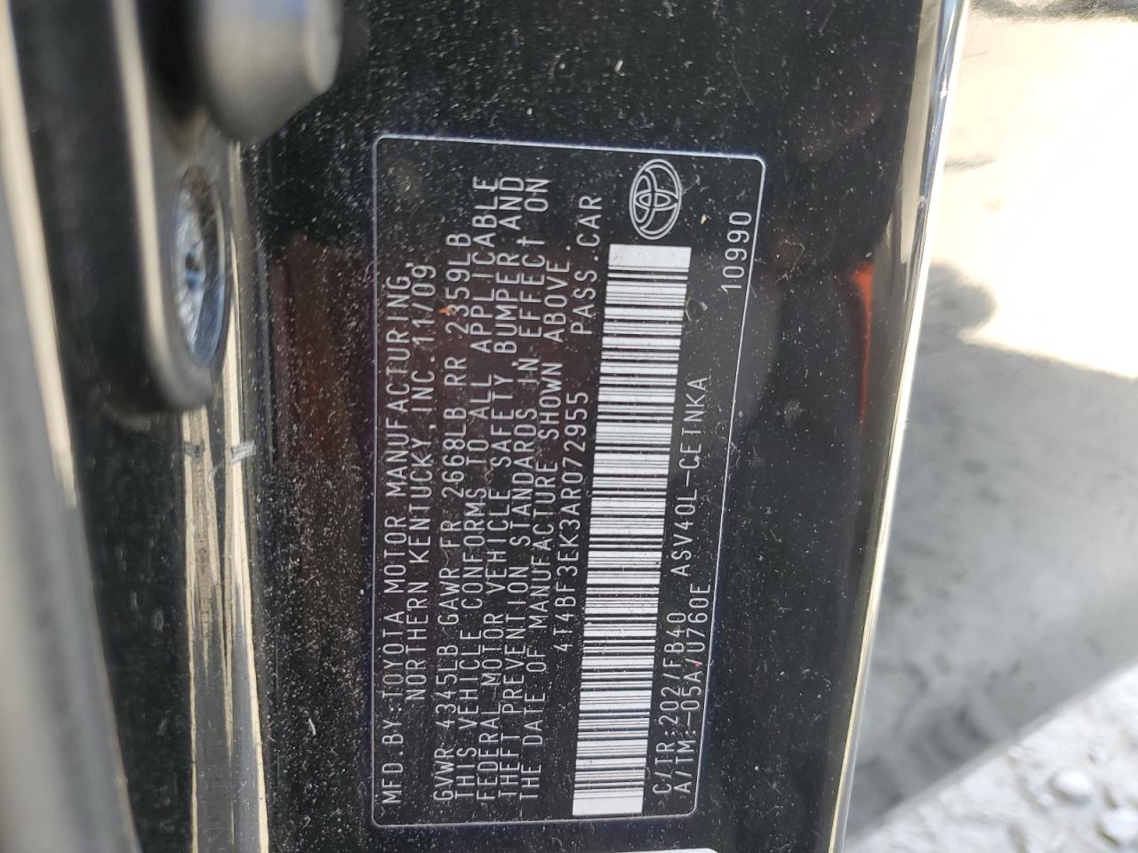 2010 Toyota Camry Base VIN: 4T4BF3EK3AR072955 Lot: 69542455