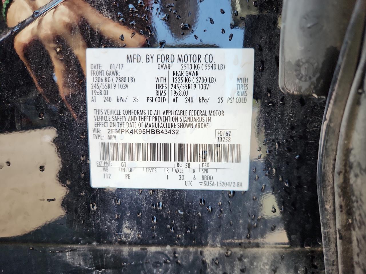 2017 Ford Edge Titanium VIN: 2FMPK4K95HBB43432 Lot: 69879085