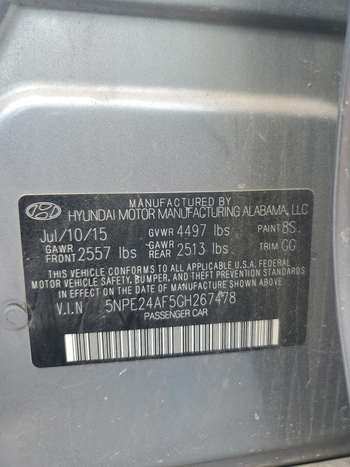 2016 Hyundai Sonata Se VIN: 5NPE24AF5GH267478 Lot: 69544015