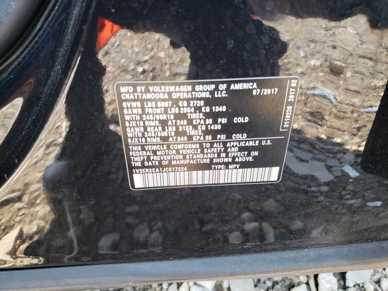 2018 Volkswagen Atlas Se VIN: 1V2KR2CA1JC517224 Lot: 68757465