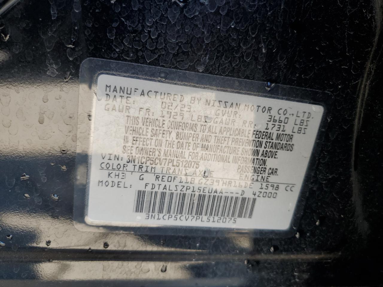 2023 Nissan Kicks Sv VIN: 3N1CP5CV7PL512075 Lot: 70994355