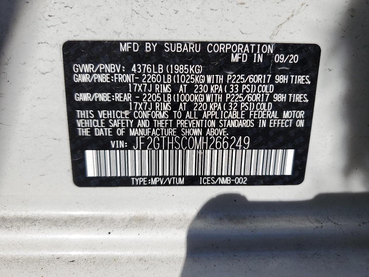 2021 Subaru Crosstrek Sport VIN: JF2GTHSC0MH266249 Lot: 68846925