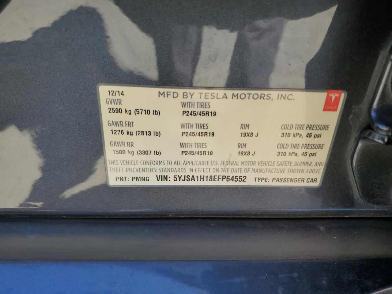 2014 Tesla Model S VIN: 5YJSA1H18EFP64552 Lot: 67387915
