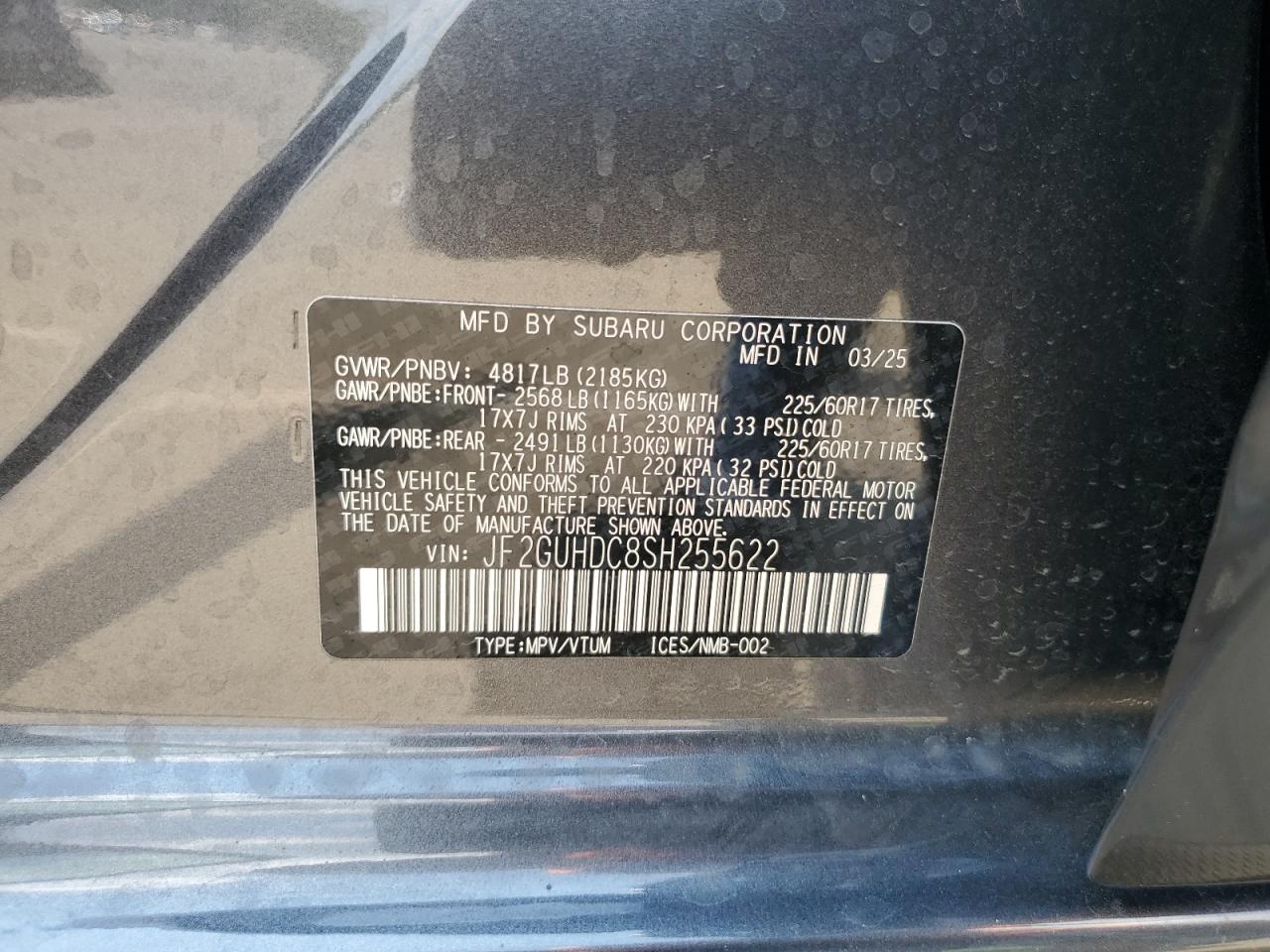 2025 Subaru Crosstrek Premium VIN: JF2GUHDC8SH255622 Lot: 69184535