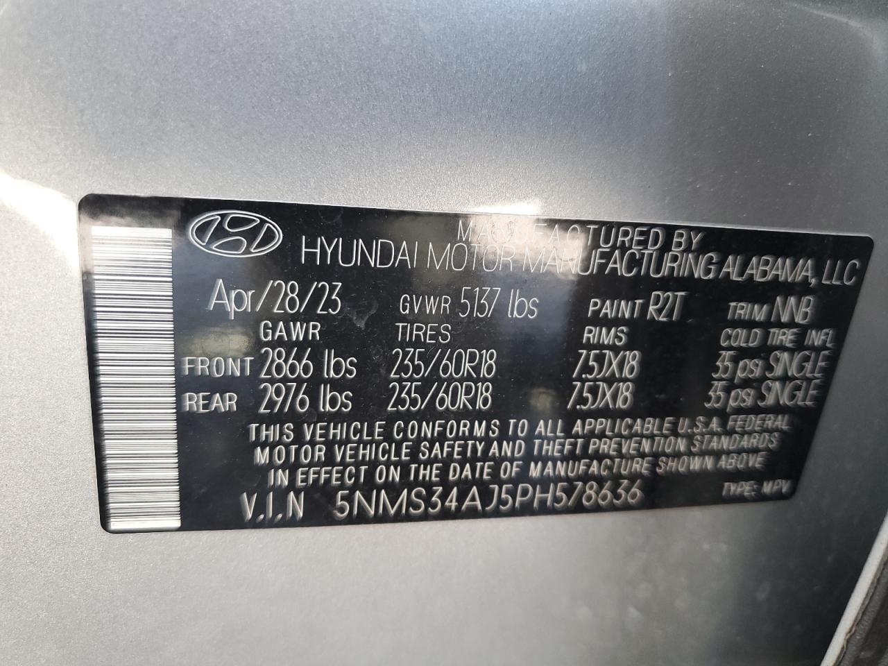 2023 Hyundai Santa Fe Sel Premium VIN: 5NMS34AJ5PH578636 Lot: 69814175