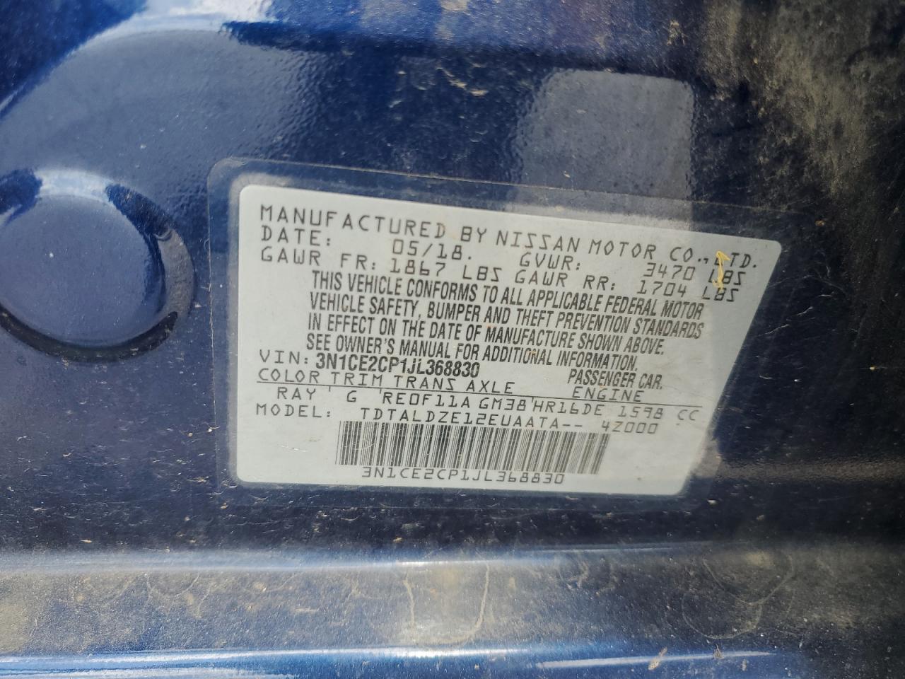 2018 Nissan Versa Note S VIN: 3N1CE2CP1JL368830 Lot: 67597895