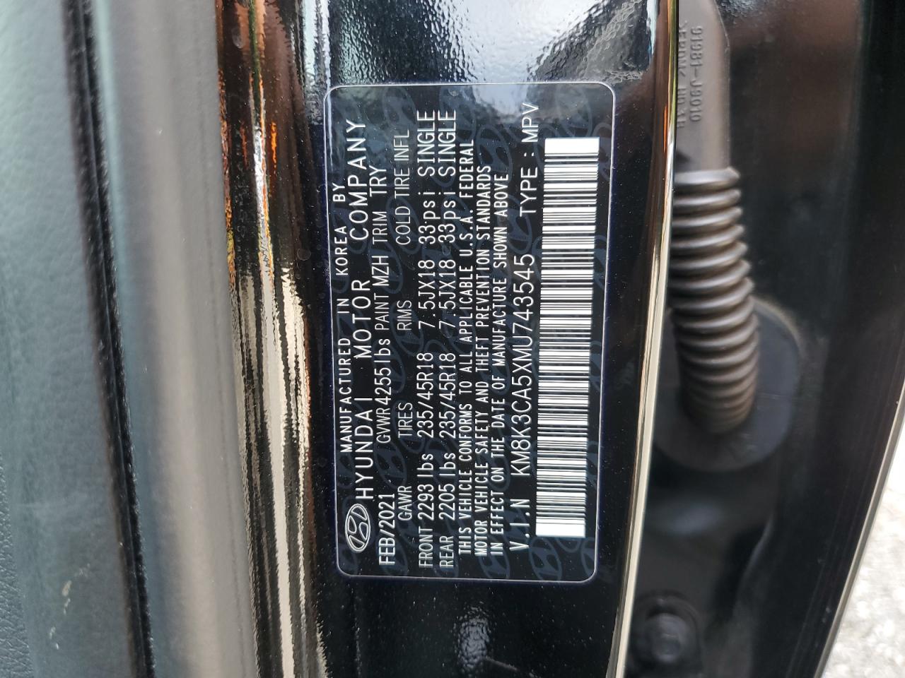 2021 Hyundai Kona Limited VIN: KM8K3CA5XMU743545 Lot: 70023985