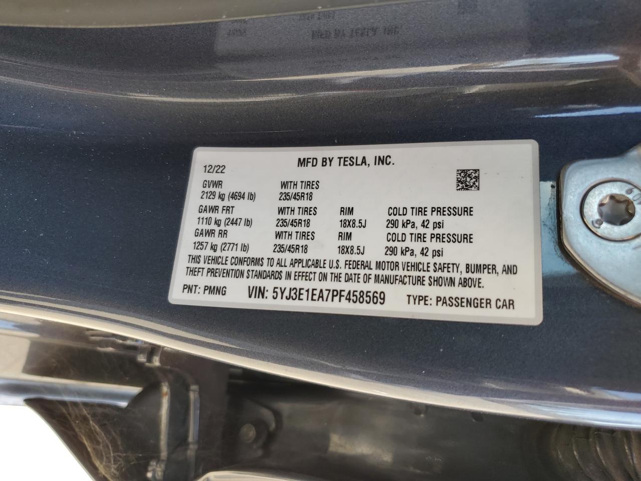 2023 Tesla Model 3 VIN: 5YJ3E1EA7PF458569 Lot: 69607545