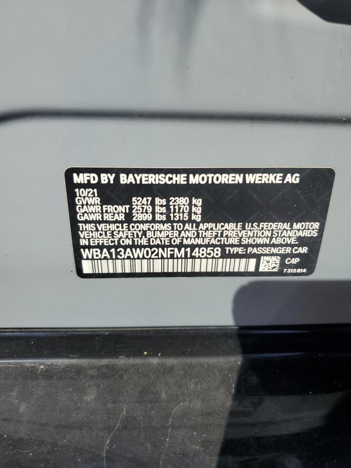 2022 BMW M440Xi Gran Coupe VIN: WBA13AW02NFM14858 Lot: 70896735