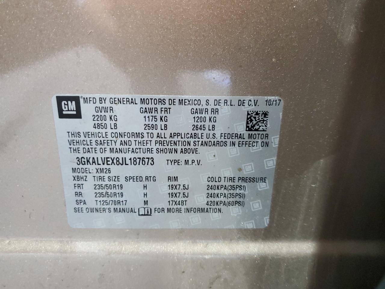 2018 GMC Terrain Slt VIN: 3GKALVEX8JL187673 Lot: 69756905