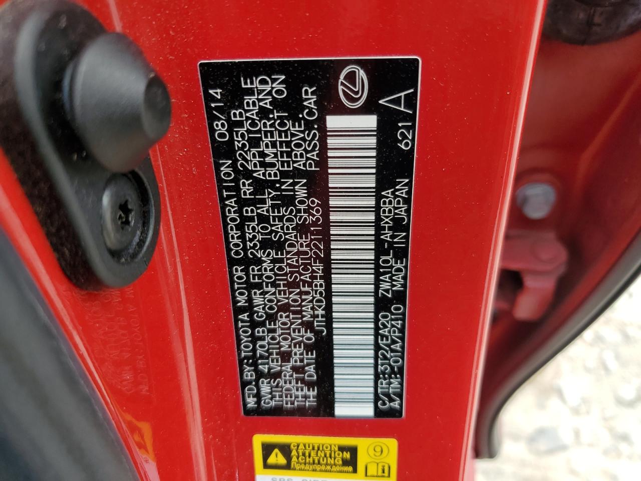 2015 Lexus Ct 200 VIN: JTHKD5BH4F2211369 Lot: 70452385