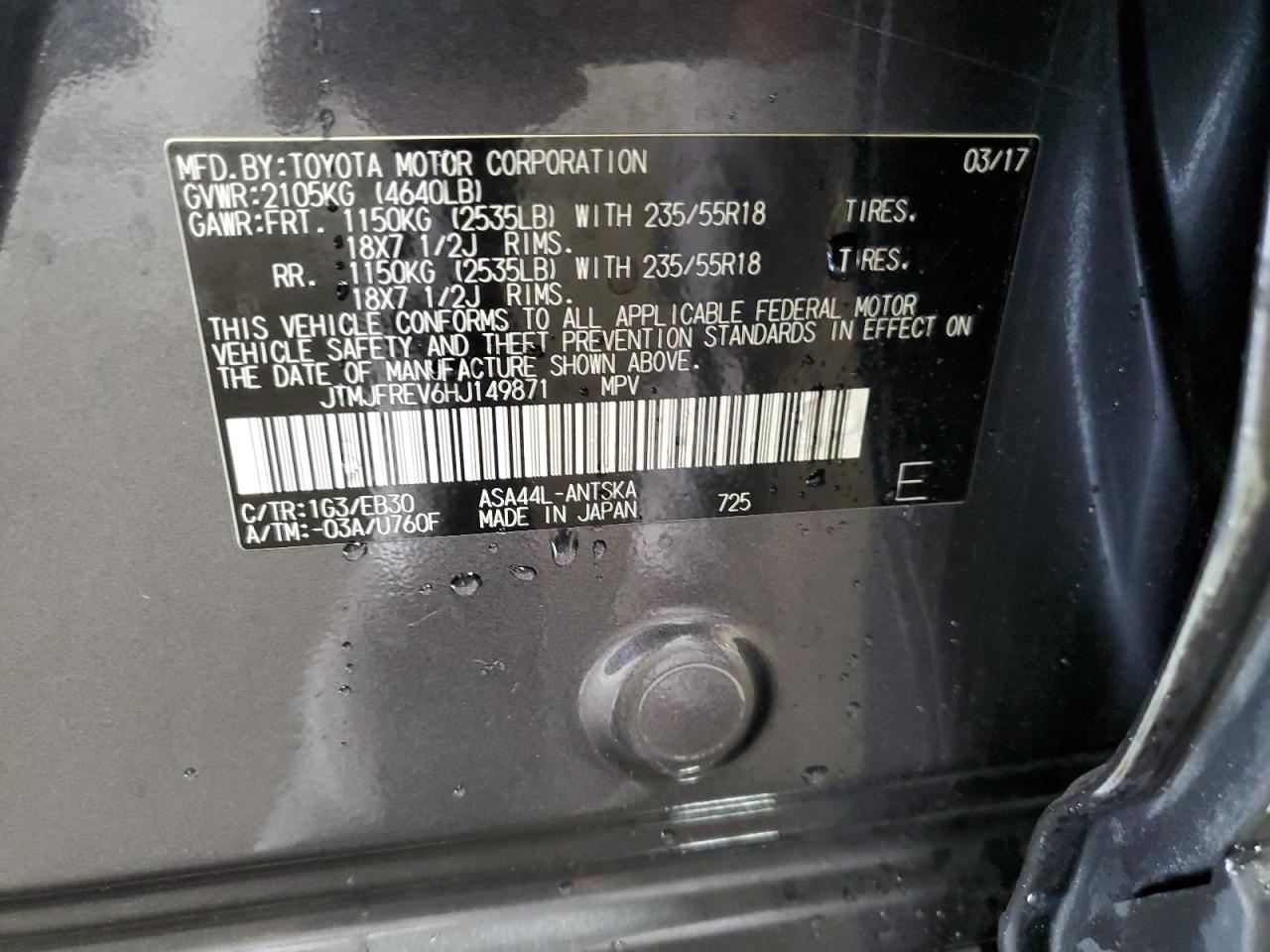 2017 Toyota Rav4 Se VIN: JTMJFREV6HJ149871 Lot: 68154515