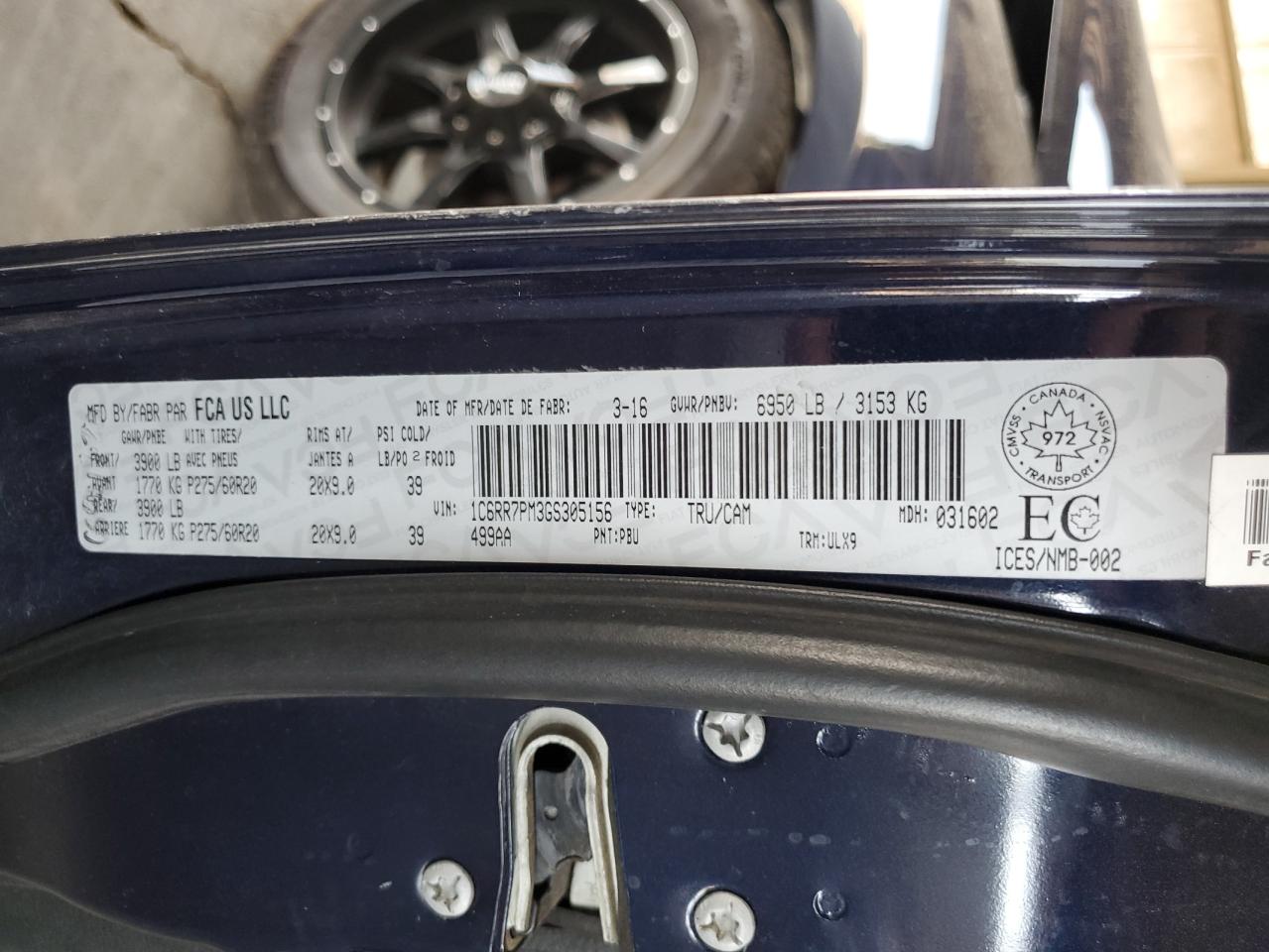 2016 Ram 1500 Longhorn VIN: 1C6RR7PM3GS305156 Lot: 68207865