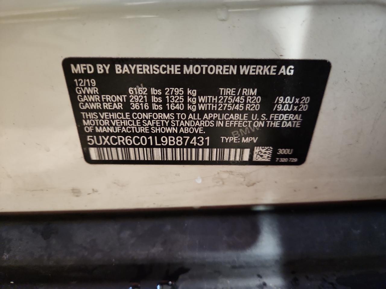 2020 BMW X5 xDrive40I VIN: 5UXCR6C01L9B87431 Lot: 69238115