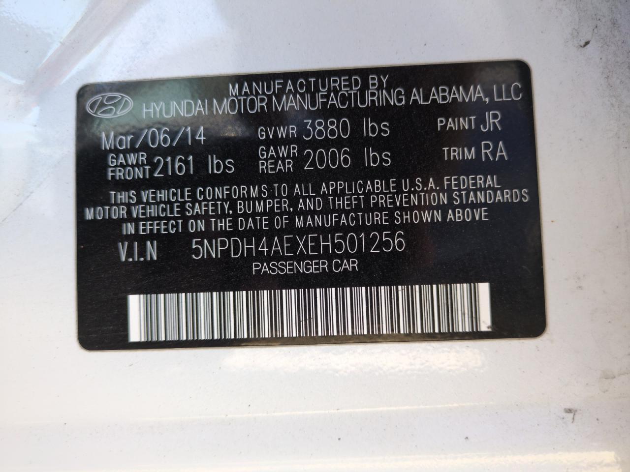 2014 Hyundai Elantra Se VIN: 5NPDH4AEXEH501256 Lot: 68364085