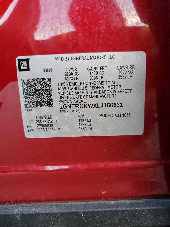 2020 Chevrolet Traverse Lt VIN: 1GNERGKWXLJ166831 Lot: 67820815