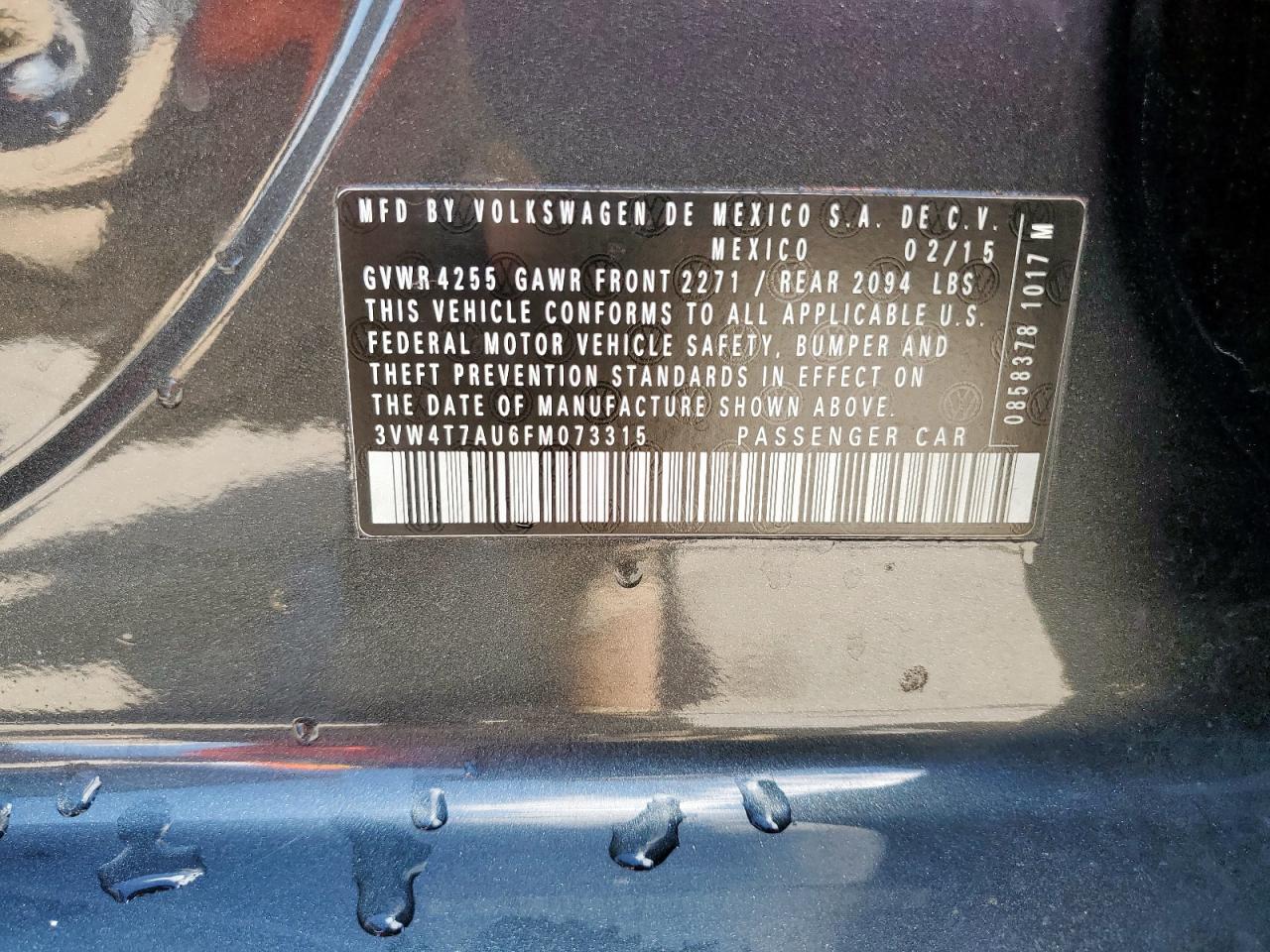 2015 Volkswagen Gti VIN: 3VW4T7AU6FM073315 Lot: 68567415