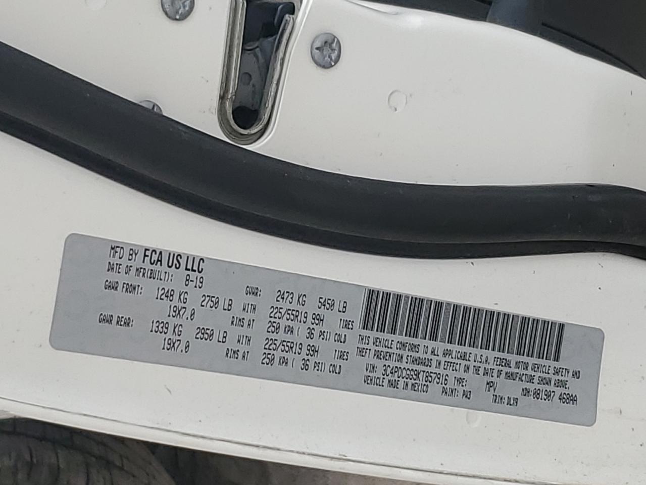 2019 Dodge Journey Crossroad VIN: 3C4PDCGG9KT857916 Lot: 68565245