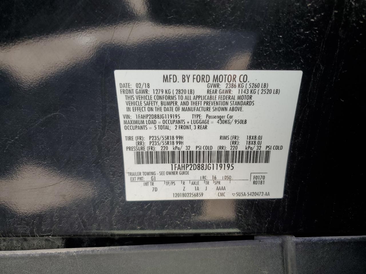 2018 Ford Taurus Se VIN: 1FAHP2D88JG119195 Lot: 69659035