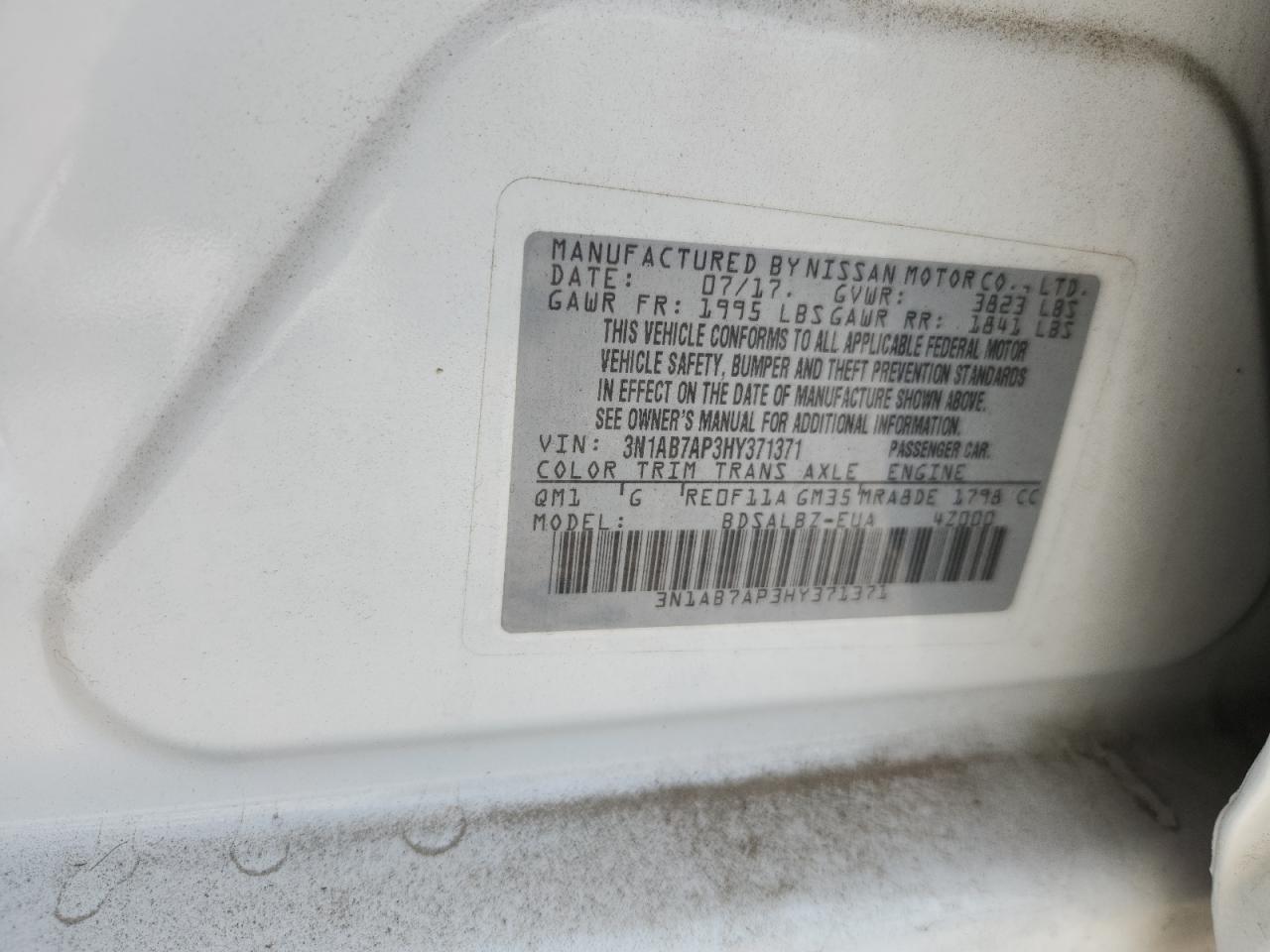 2017 Nissan Sentra S VIN: 3N1AB7AP3HY371371 Lot: 65775475