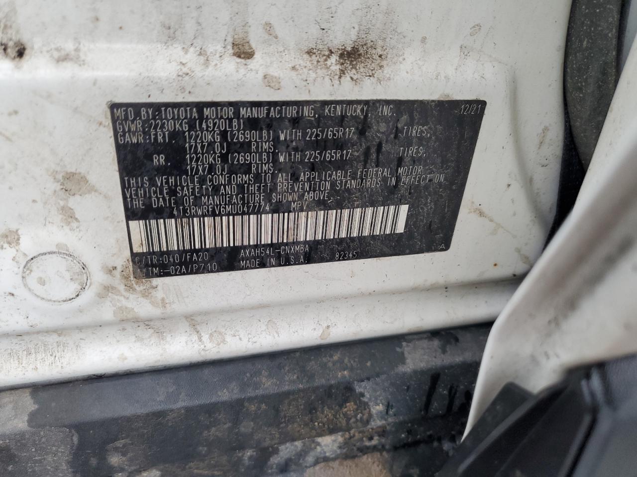 2021 Toyota Rav4 Xle VIN: 4T3RWRFV6MU047774 Lot: 67887885