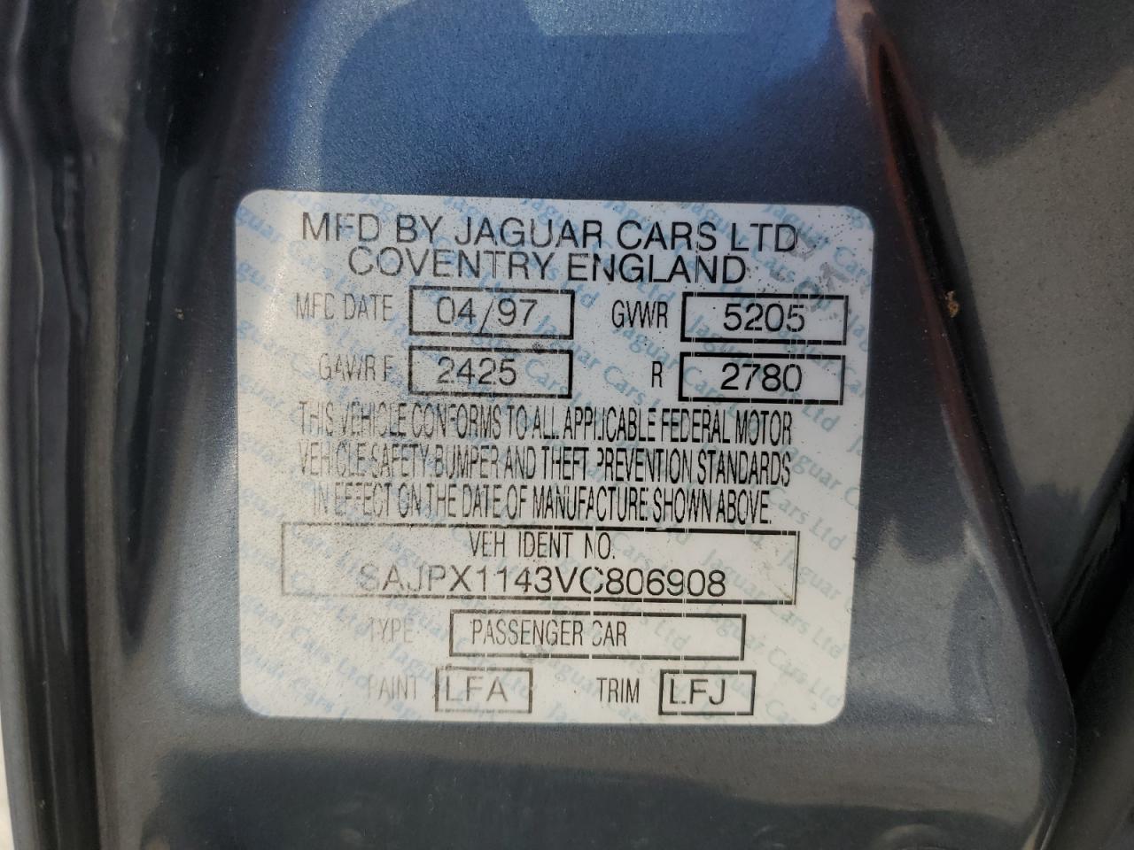 1997 Jaguar Xjr VIN: SAJPX1143VC806908 Lot: 70341925