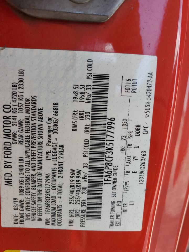 2019 Ford Mustang Gt VIN: 1FA6P8CF3K5177996 Lot: 69009505