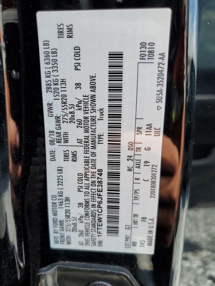 2018 Ford F150 Supercrew VIN: 1FTEW1CP6JFE38748 Lot: 68155965